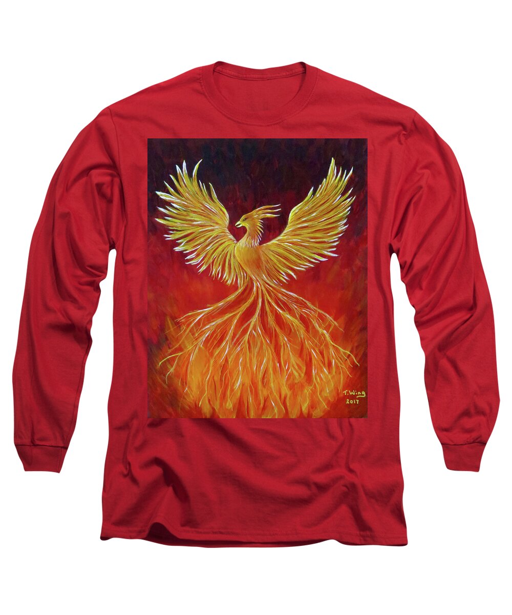 Phoenix Long Sleeve T-Shirt featuring the painting The Phoenix by Teresa Wing