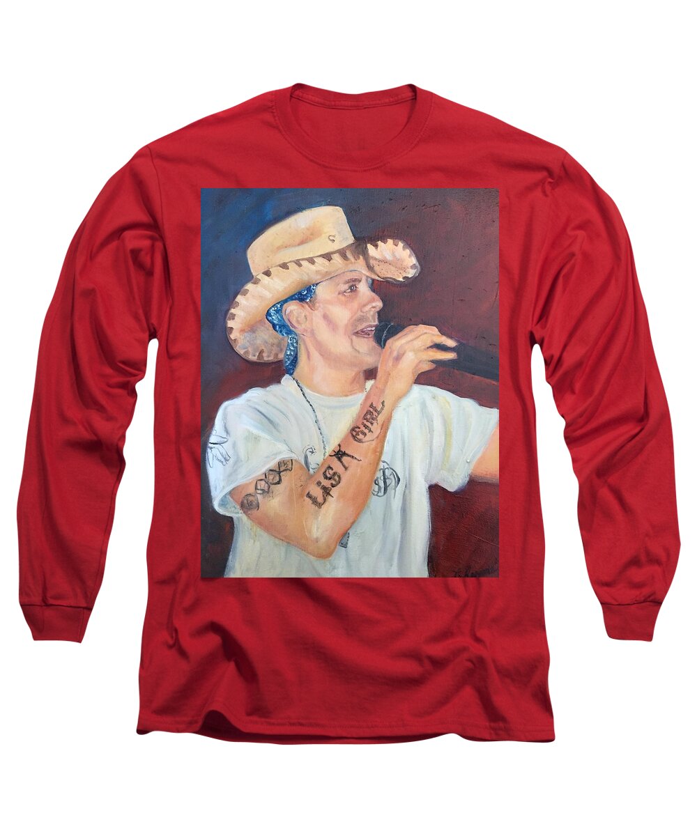Up And Coming Country Singer Rowdy Mc Caran. Cowboy Long Sleeve T-Shirt featuring the painting The Rowdy One by Charme Curtin