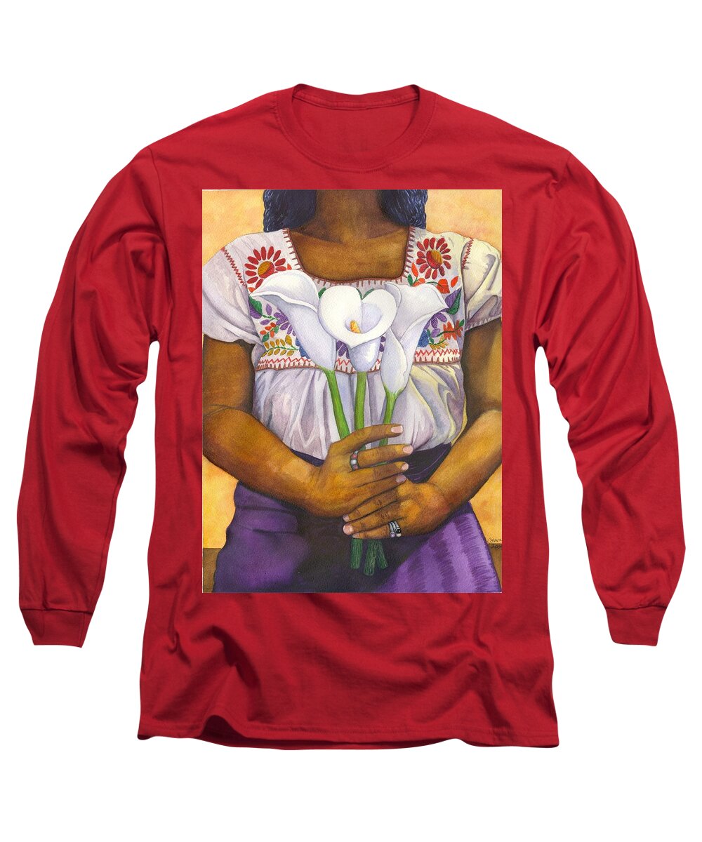 Lily Long Sleeve T-Shirt featuring the painting Three Calla Lilies by Catherine G McElroy
