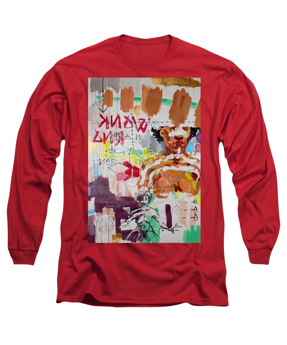 Abstract Long Sleeve T-Shirt featuring the mixed media Tribes by Aort Reed