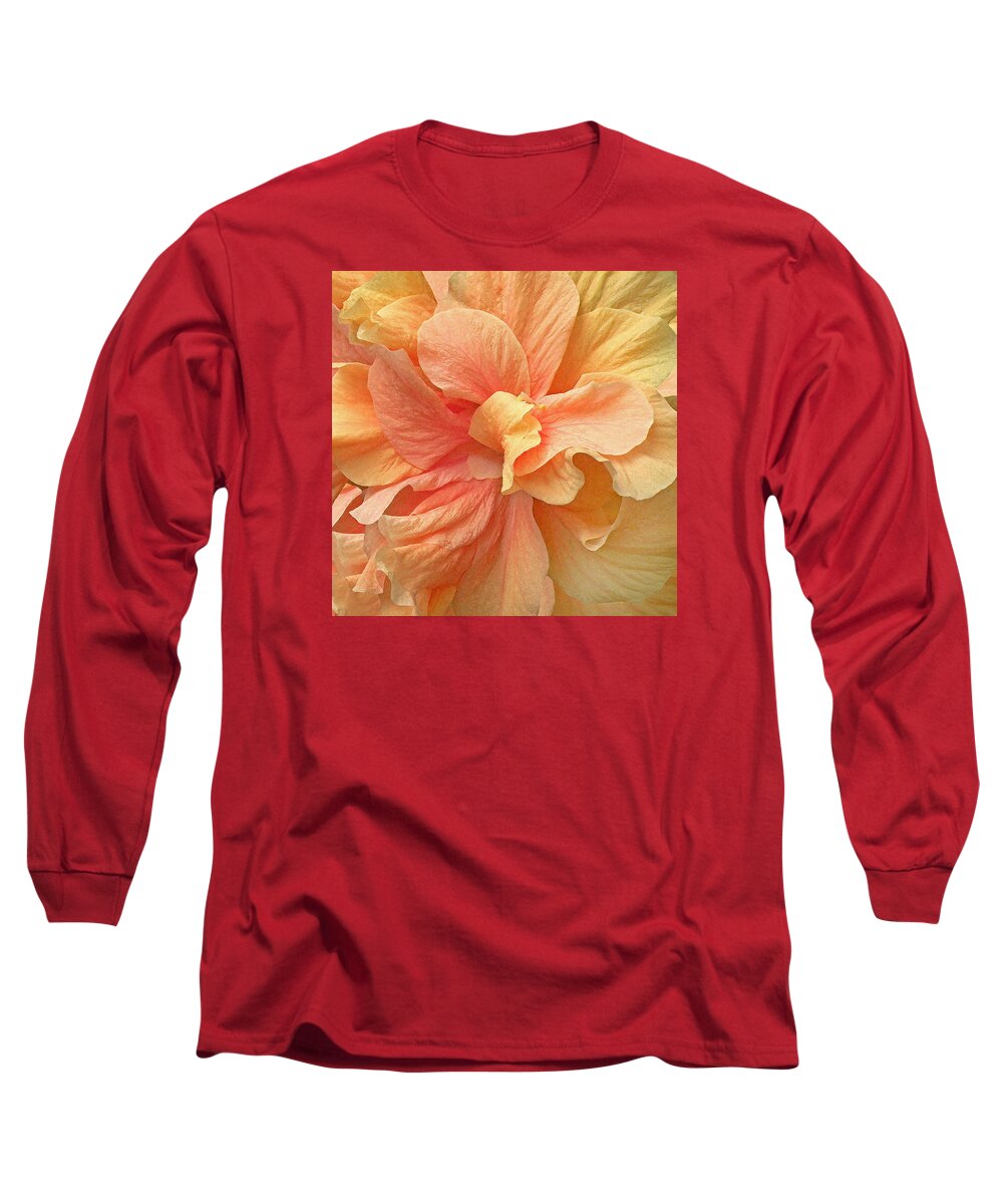 Photography Long Sleeve T-Shirt featuring the photograph Tropical Peach Hibiscus Flower by Deborah Smith