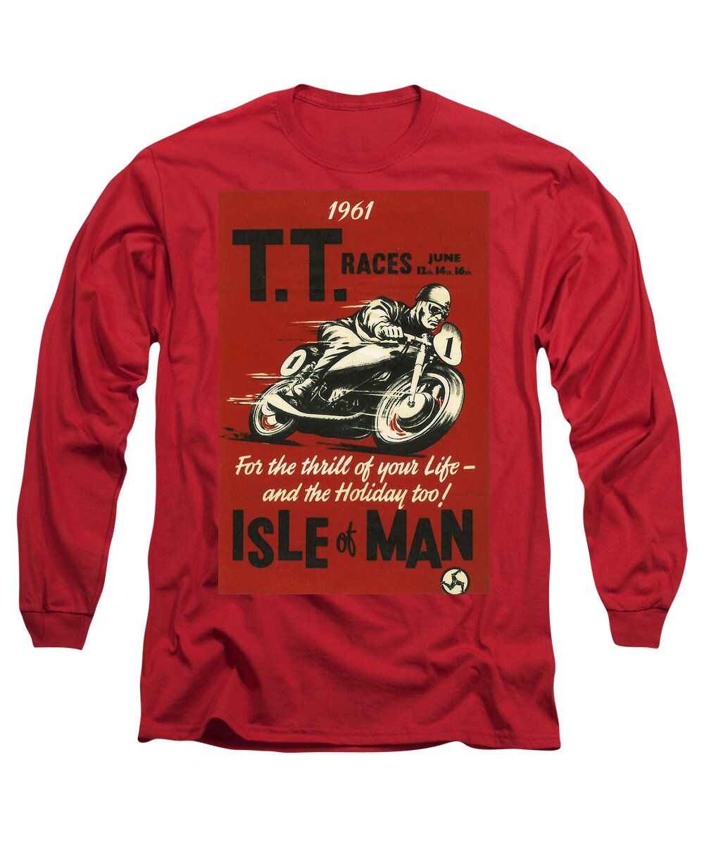 Tt Long Sleeve T-Shirt featuring the digital art TT Races 1961 by Georgia Clare