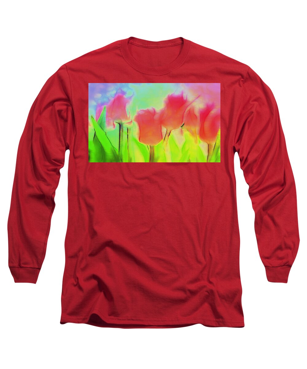 Tulips Long Sleeve T-Shirt featuring the digital art Tulips in Abstract 2 by Cathy Anderson