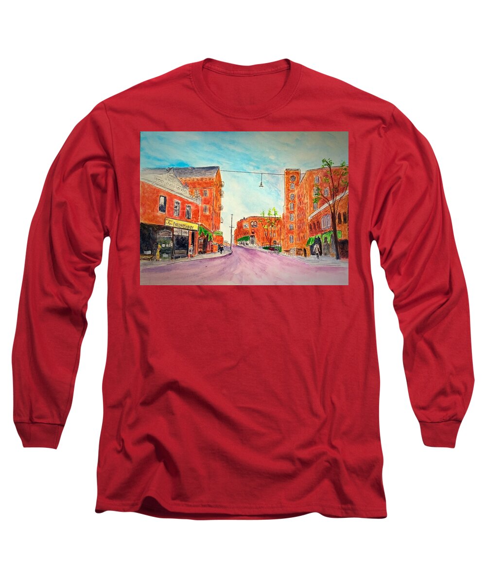 Amesbury Massachusetts Long Sleeve T-Shirt featuring the painting Vintage Amesbury by Anne Sands