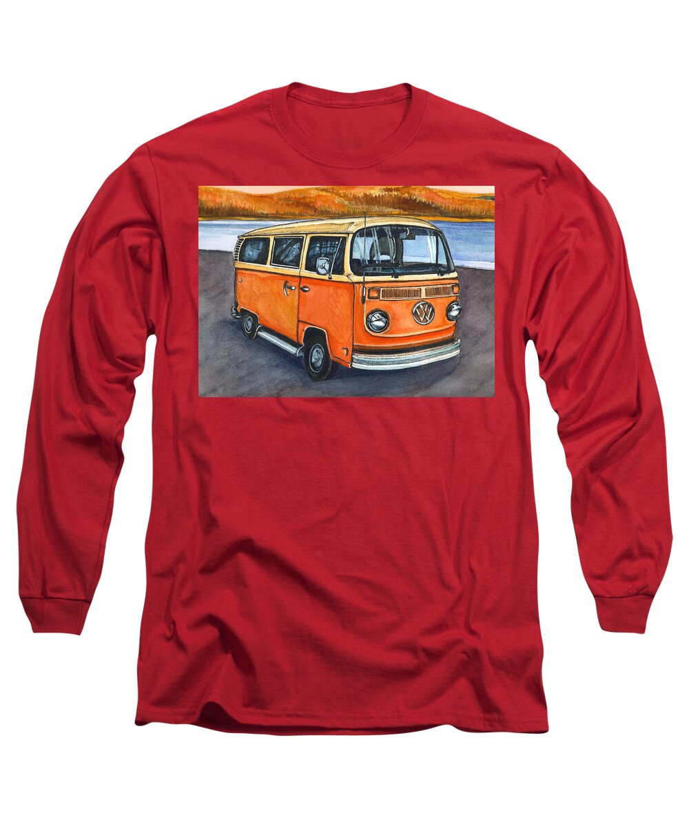 Volkswagon Bus Long Sleeve T-Shirt featuring the painting Ryan's Magic Bus by Katherine Miller