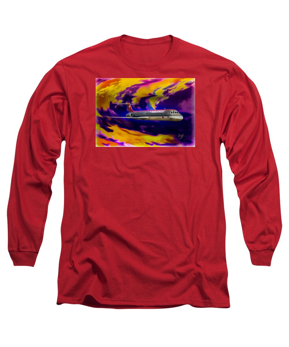 Northwest Airlines Long Sleeve T-Shirt featuring the digital art Warp 7 by J Griff Griffin