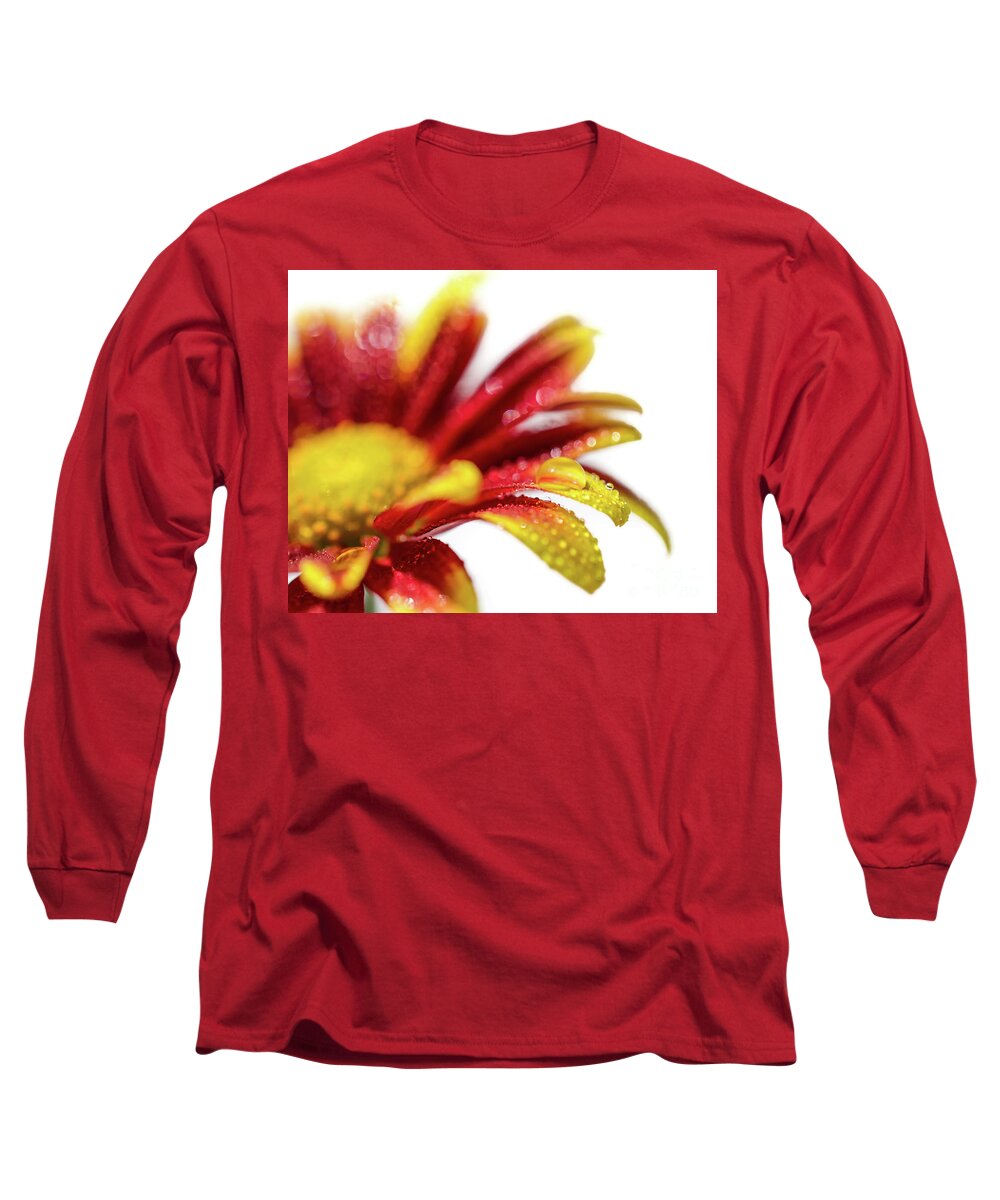Mum Long Sleeve T-Shirt featuring the photograph Water Droplets On Mum Petals Nature / Botanical / Floral Photograph by PIPA Fine Art - Simply Solid
