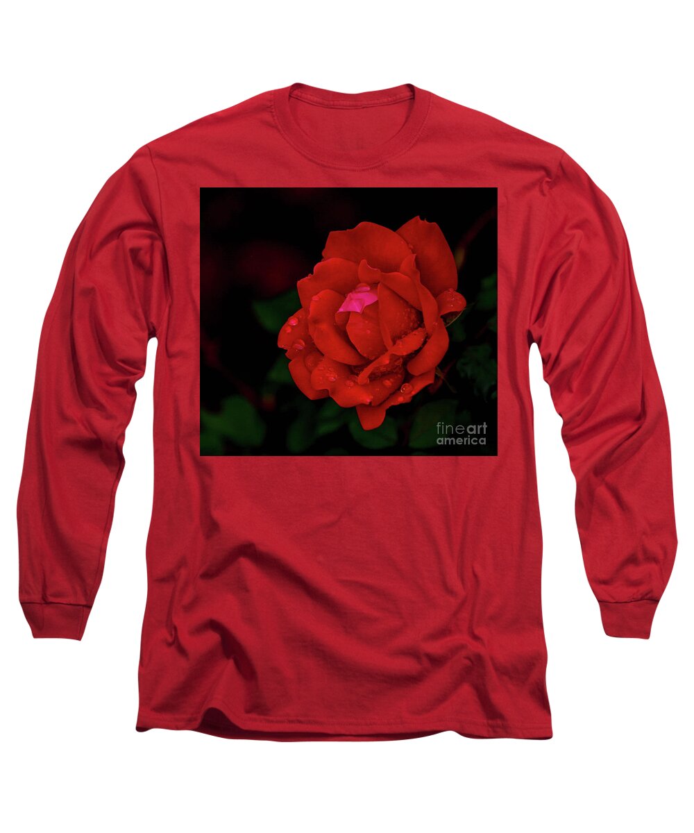 Red Rose Long Sleeve T-Shirt featuring the photograph Wet Rose by Barry Bohn