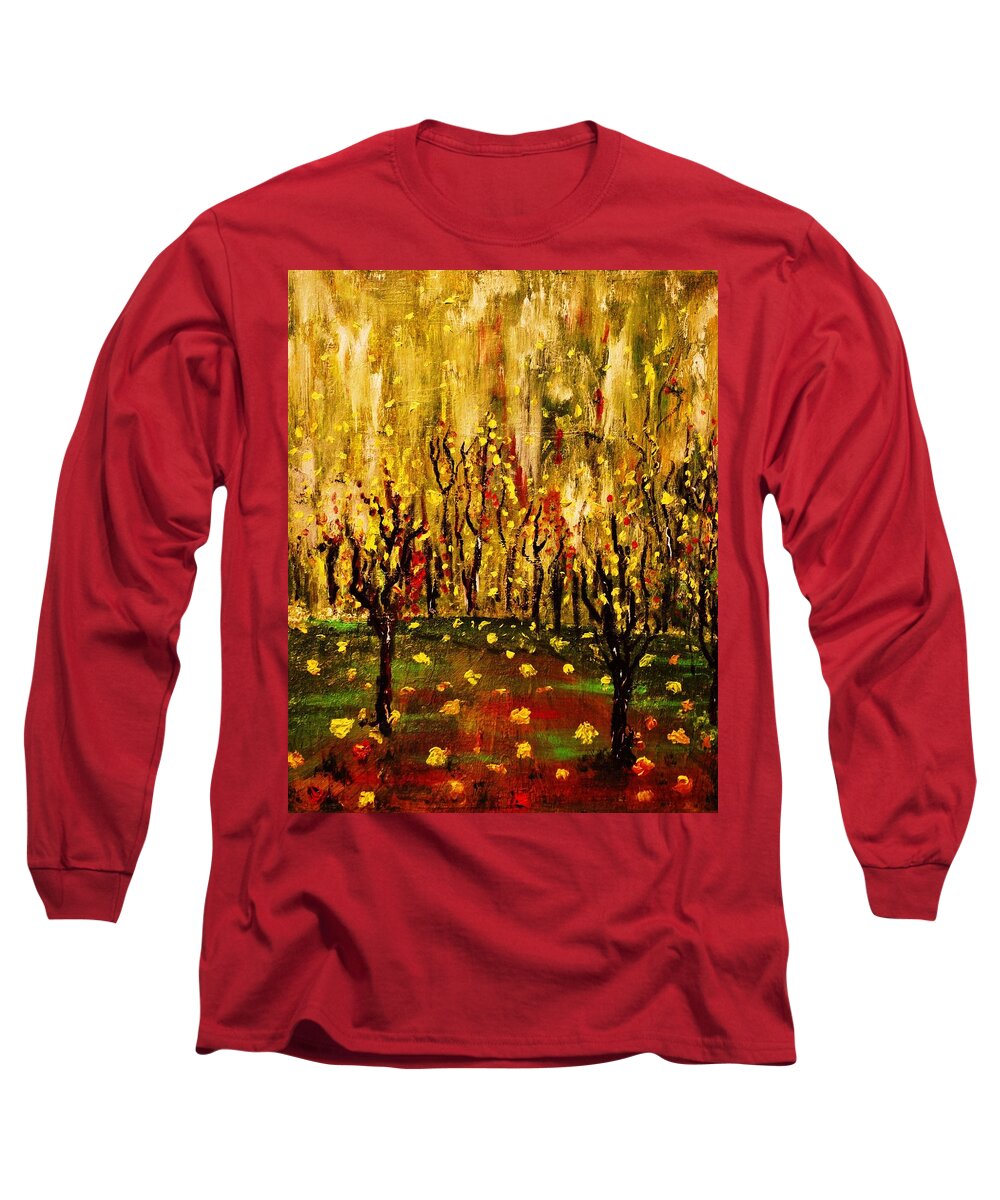 Autumn Long Sleeve T-Shirt featuring the painting When the Leaves Falls by Evelina Popilian