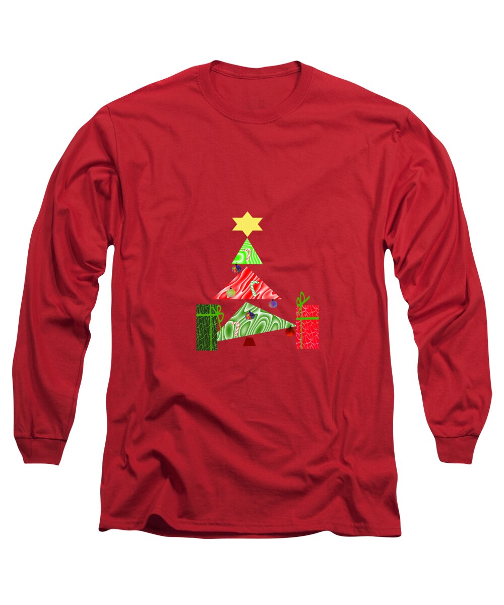 Christmas Art Long Sleeve T-Shirt featuring the mixed media Whimsical Christmas Tree by Kathleen Sartoris