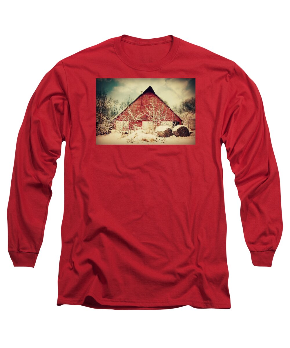 Barn Long Sleeve T-Shirt featuring the photograph Winter day on the farm by Julie Hamilton