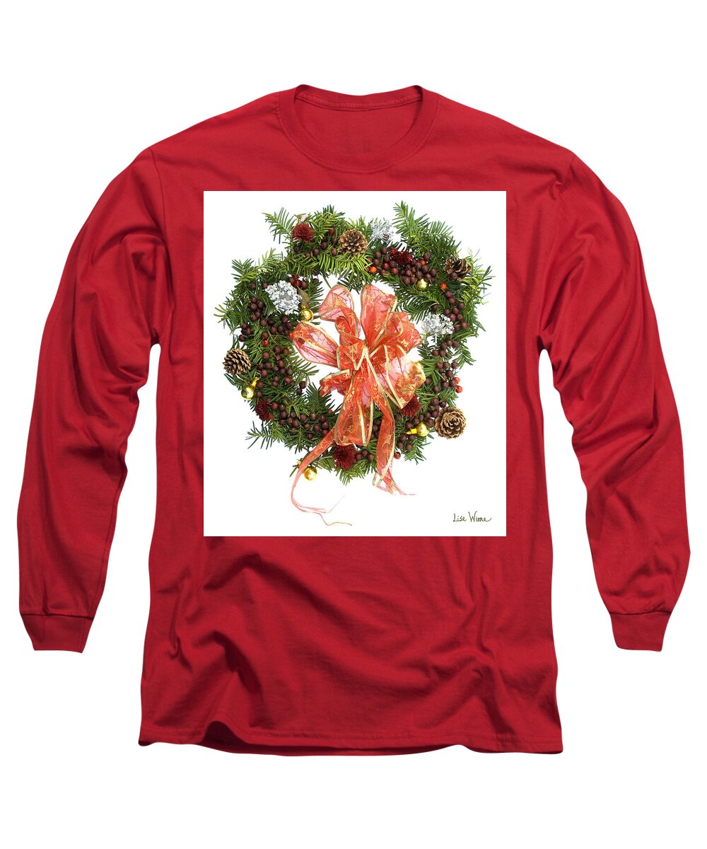 Lise Winne Long Sleeve T-Shirt featuring the digital art Wreath With Bow by Lise Winne