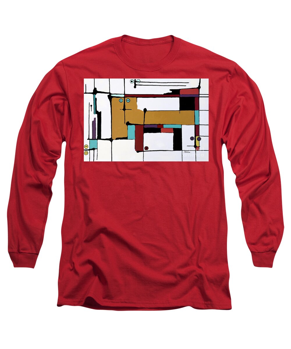 Semi-abstract Long Sleeve T-Shirt featuring the painting Yellow Cat and Four Kittens by Natalia Astankina
