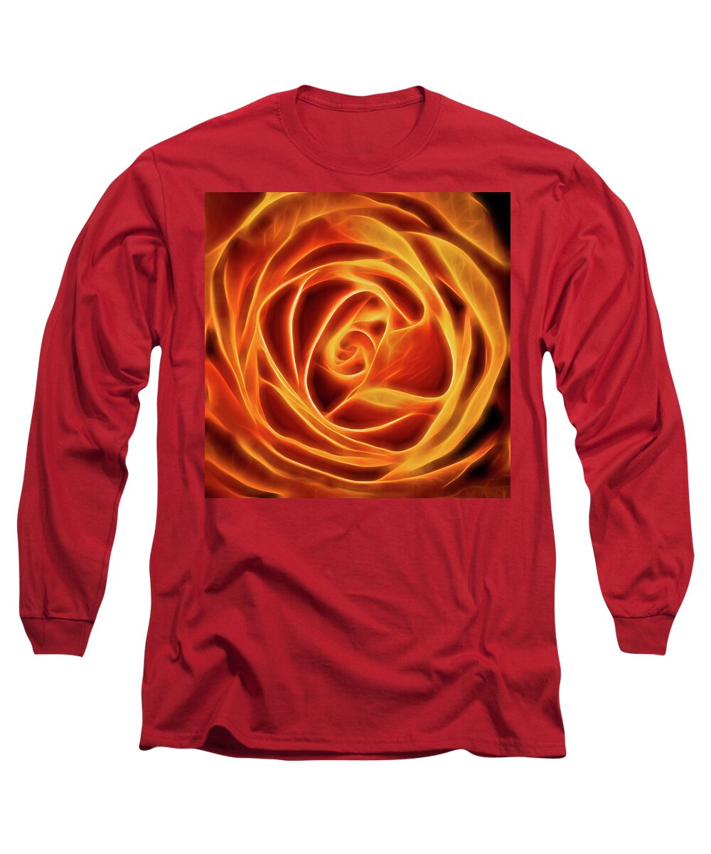 Yellow Rose Glow Square Long Sleeve T-Shirt featuring the photograph Yellow Rose Glow Square by Terry DeLuco