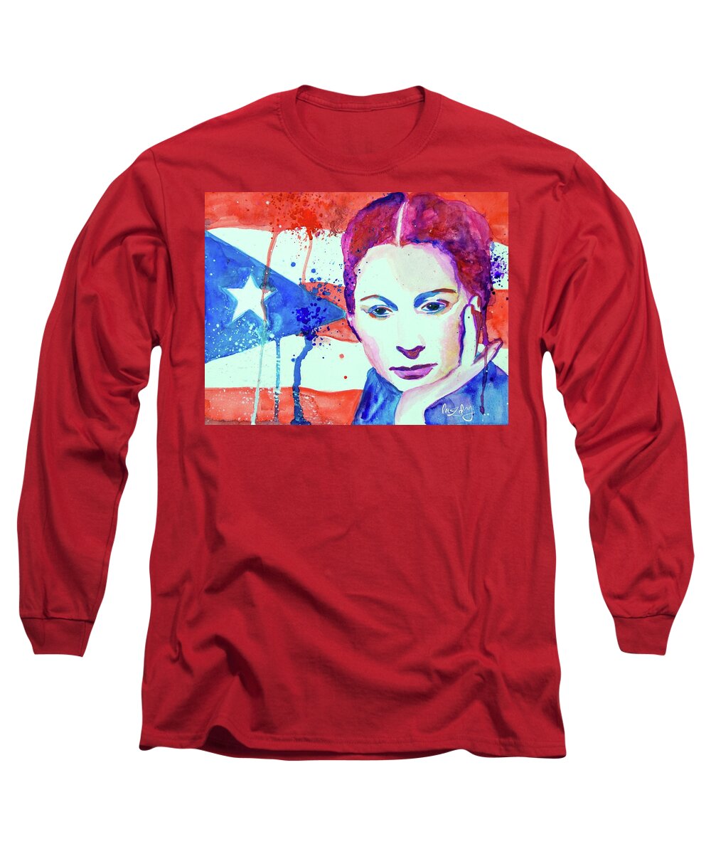 Julia De Burgos Long Sleeve T-Shirt featuring the painting Julia de Burgos Hacia Tu Estrella #1 by Luzdy Rivera