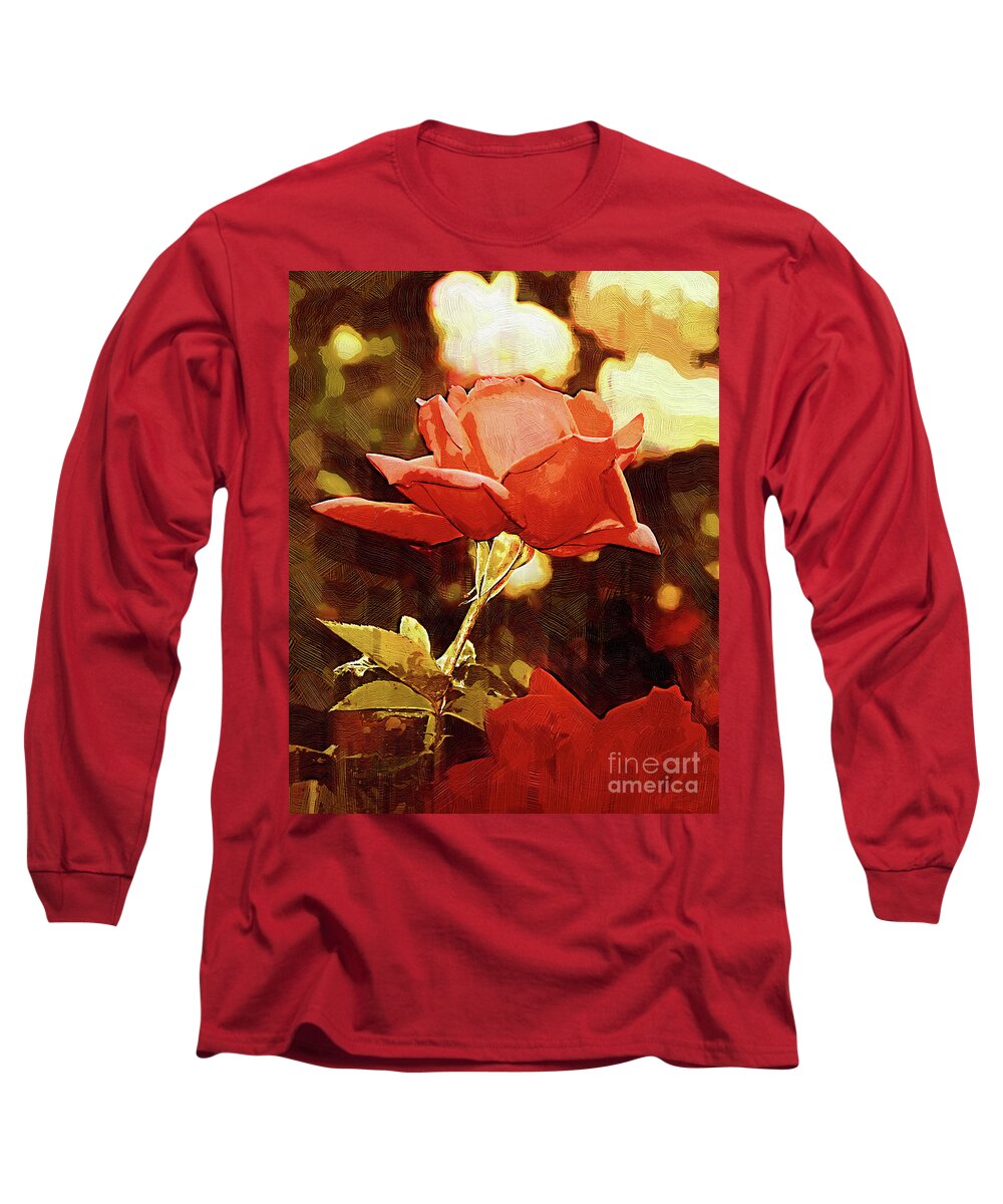 Rose Long Sleeve T-Shirt featuring the digital art Single Rose Bloom In Gothic by Kirt Tisdale