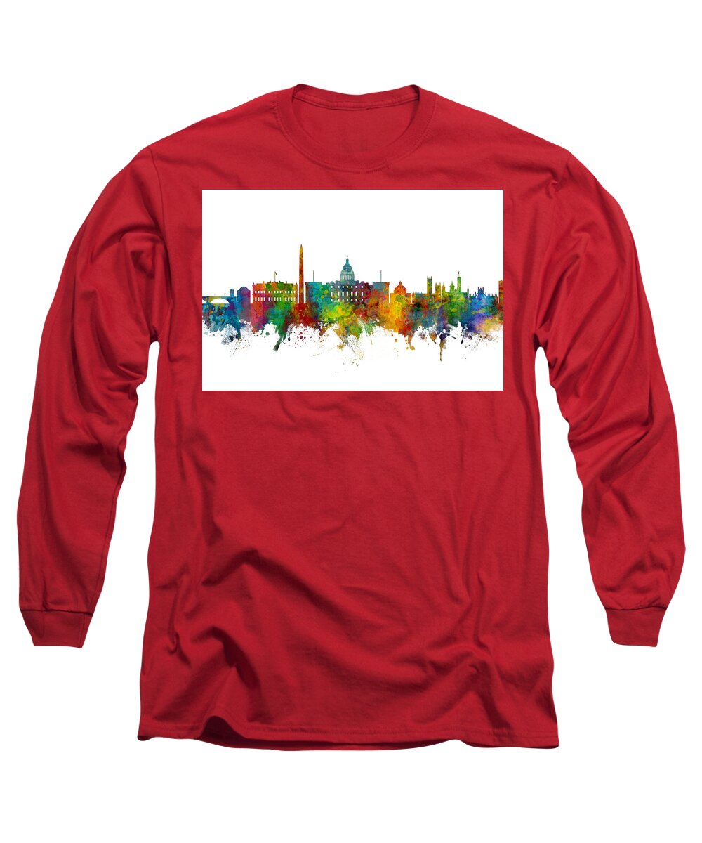 Washington Long Sleeve T-Shirt featuring the digital art Washington DC Skyline #13 by Michael Tompsett