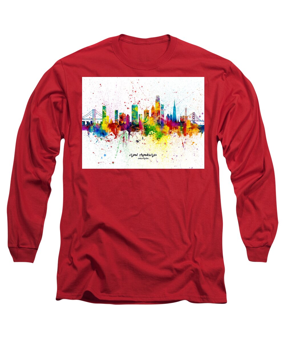 San Francisco Long Sleeve T-Shirt featuring the digital art San Francisco California Skyline #16 by Michael Tompsett