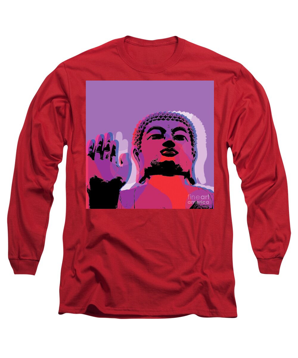 Buddha Long Sleeve T-Shirt featuring the digital art Buddha Pop Art - Warhol style #2 by Jean luc Comperat
