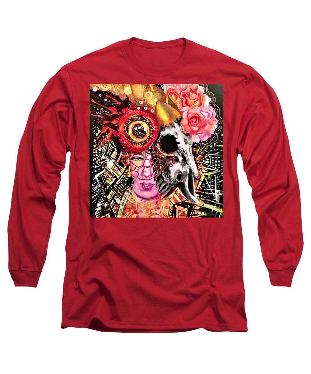 Rooster Long Sleeve T-Shirt featuring the painting KINKY with LOVE #2 by Yelena Tylkina