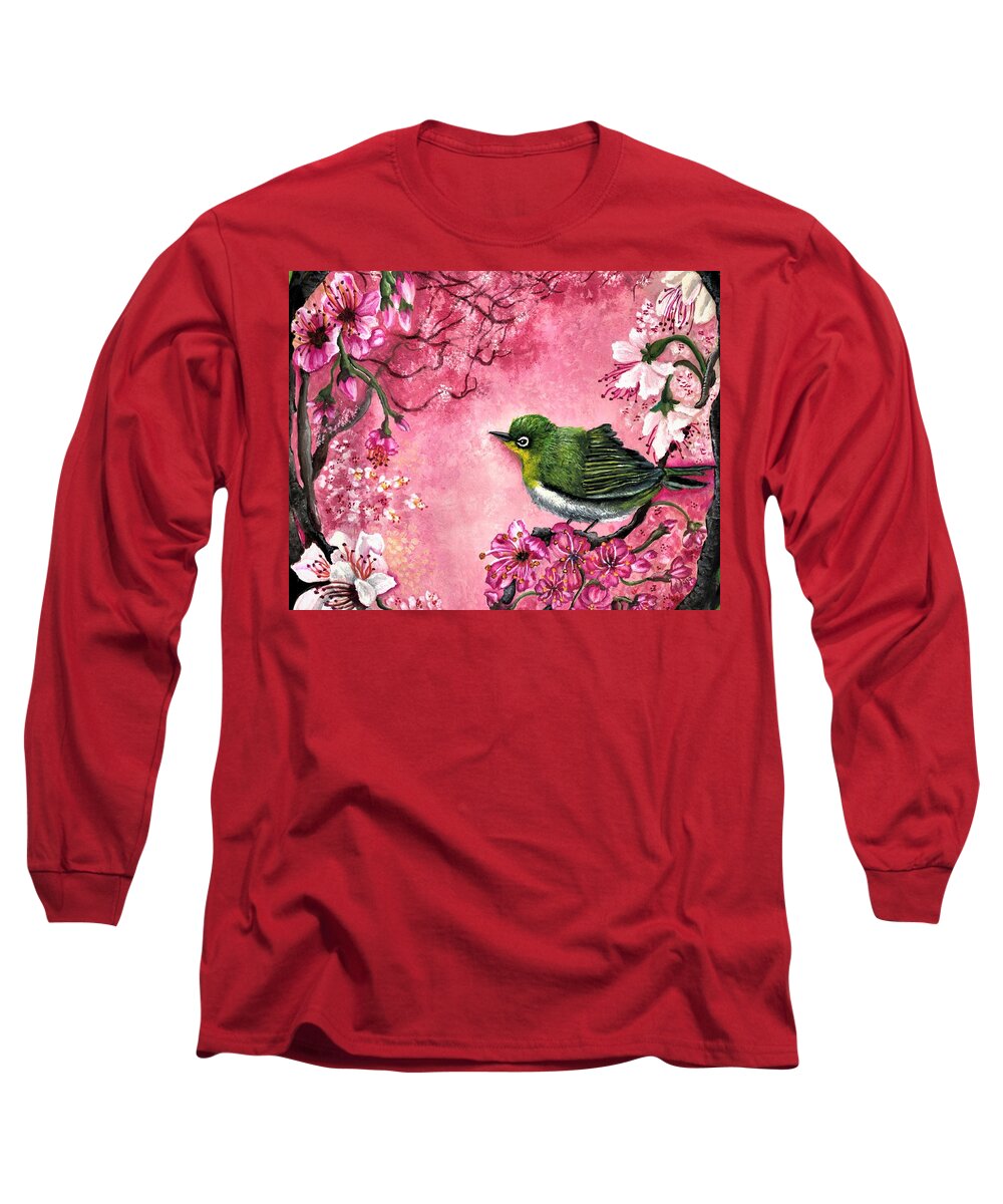 Bird Long Sleeve T-Shirt featuring the painting Spring visitor by Tara Krishna