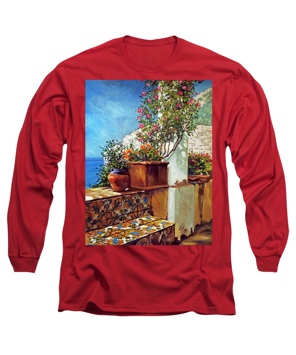 Landscape Long Sleeve T-Shirt featuring the painting Amalfi Coast Impressions by David Lloyd Glover