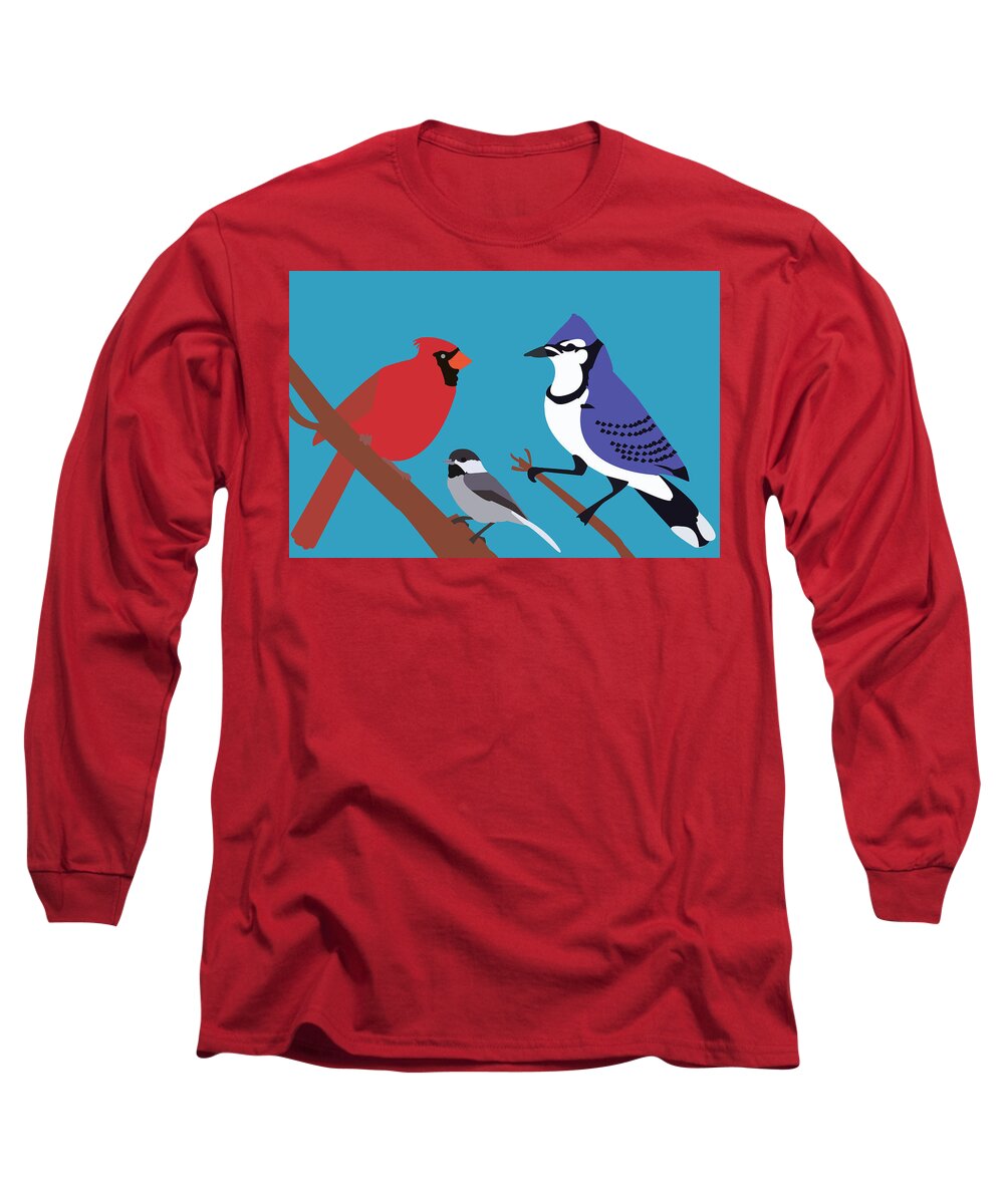 Birds Long Sleeve T-Shirt featuring the digital art Backyard birds by Caroline Elgin