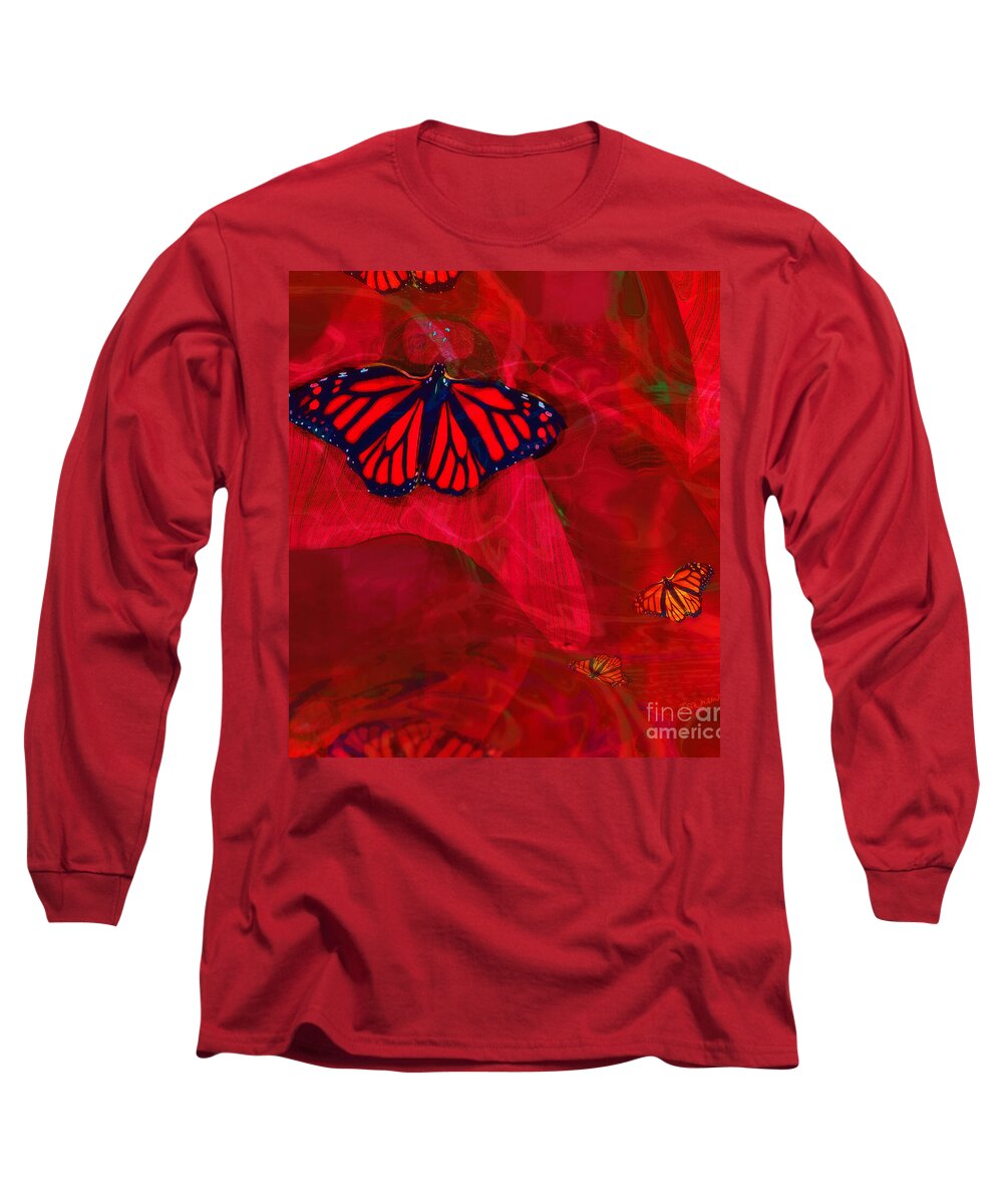 Square Long Sleeve T-Shirt featuring the mixed media Strong and Fragile in Red by Zsanan Studio