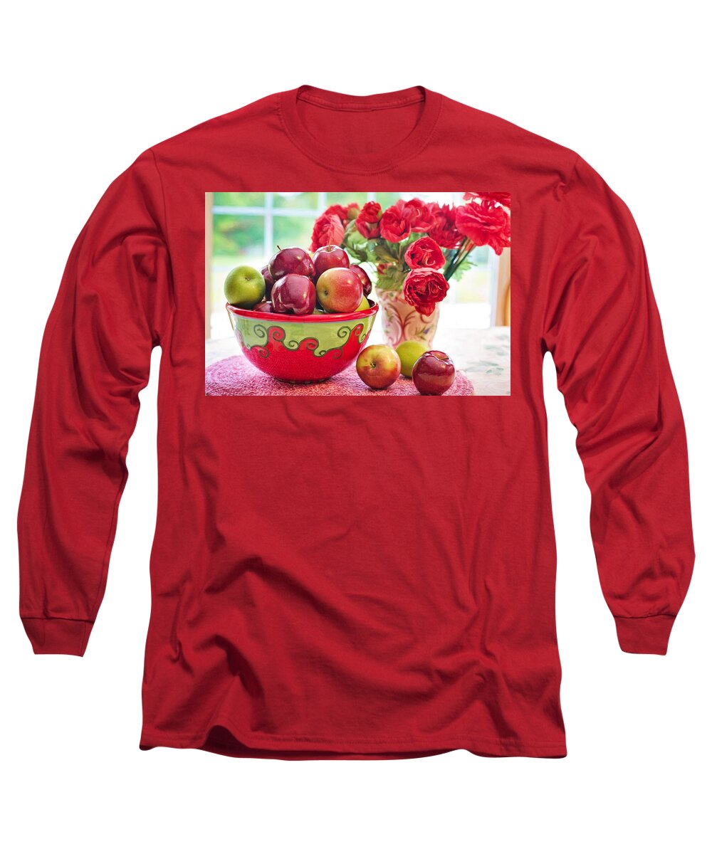 Photo Long Sleeve T-Shirt featuring the photograph Bowl of red apples by Top Wallpapers