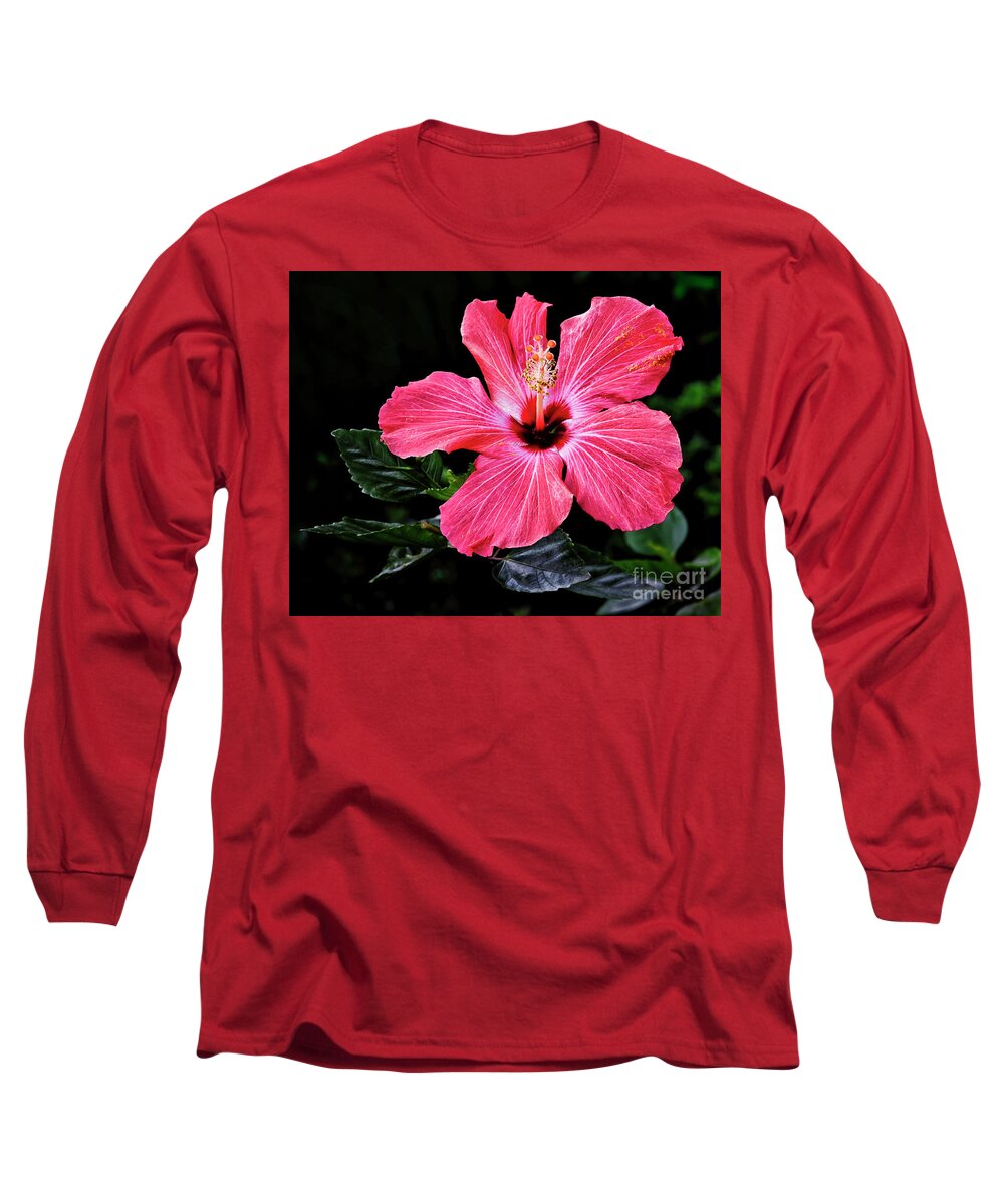 Floral Photography Long Sleeve T-Shirt featuring the photograph Bright Red Hibiscus by Norman Gabitzsch