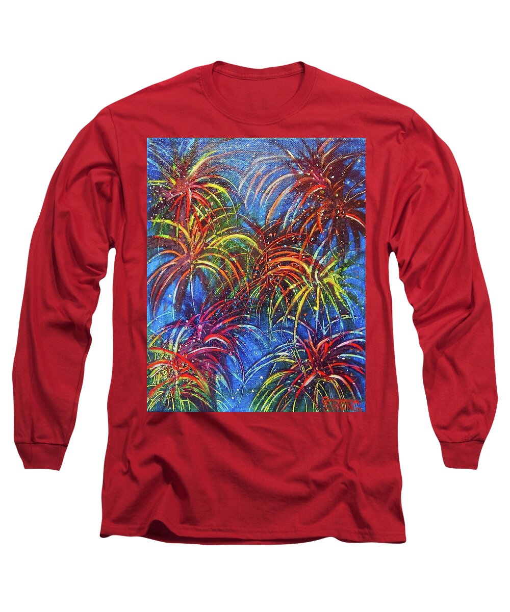Fireworks Long Sleeve T-Shirt featuring the painting Celebrate by Sherry Strong