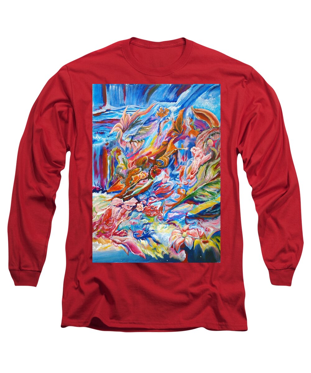 Inspirational Long Sleeve T-Shirt featuring the painting Dancing Flowers by Medea Ioseliani