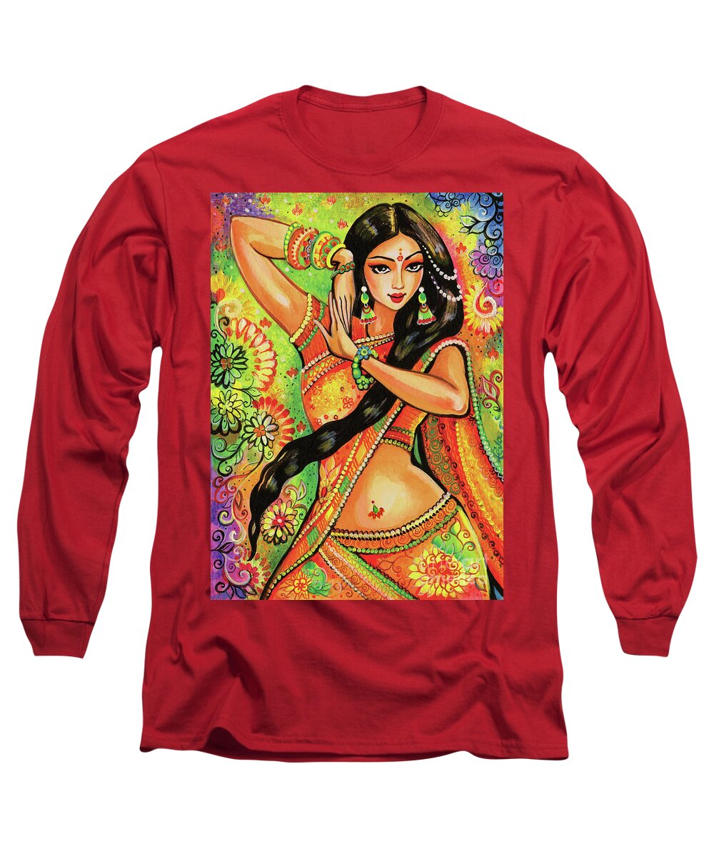 Indian Dancer Long Sleeve T-Shirt featuring the painting Dancing Nithya by Eva Campbell