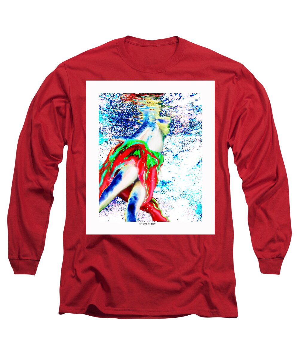 Underwater Long Sleeve T-Shirt featuring the digital art Escaping the Scarf by Leo Malboeuf