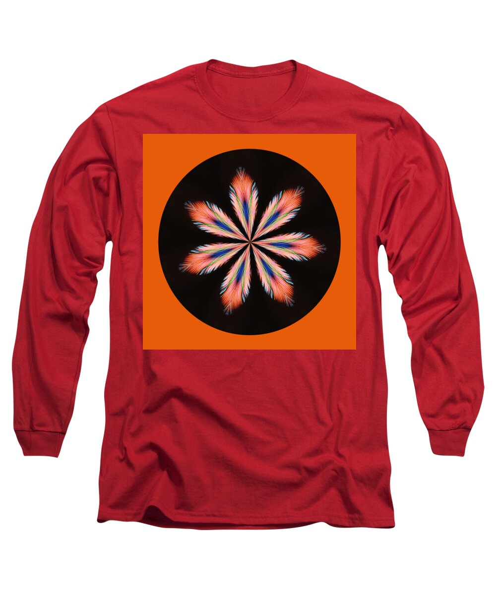 Kaleidoscope Long Sleeve T-Shirt featuring the digital art Feathered Edge Kaleidoscope by Marian Bell