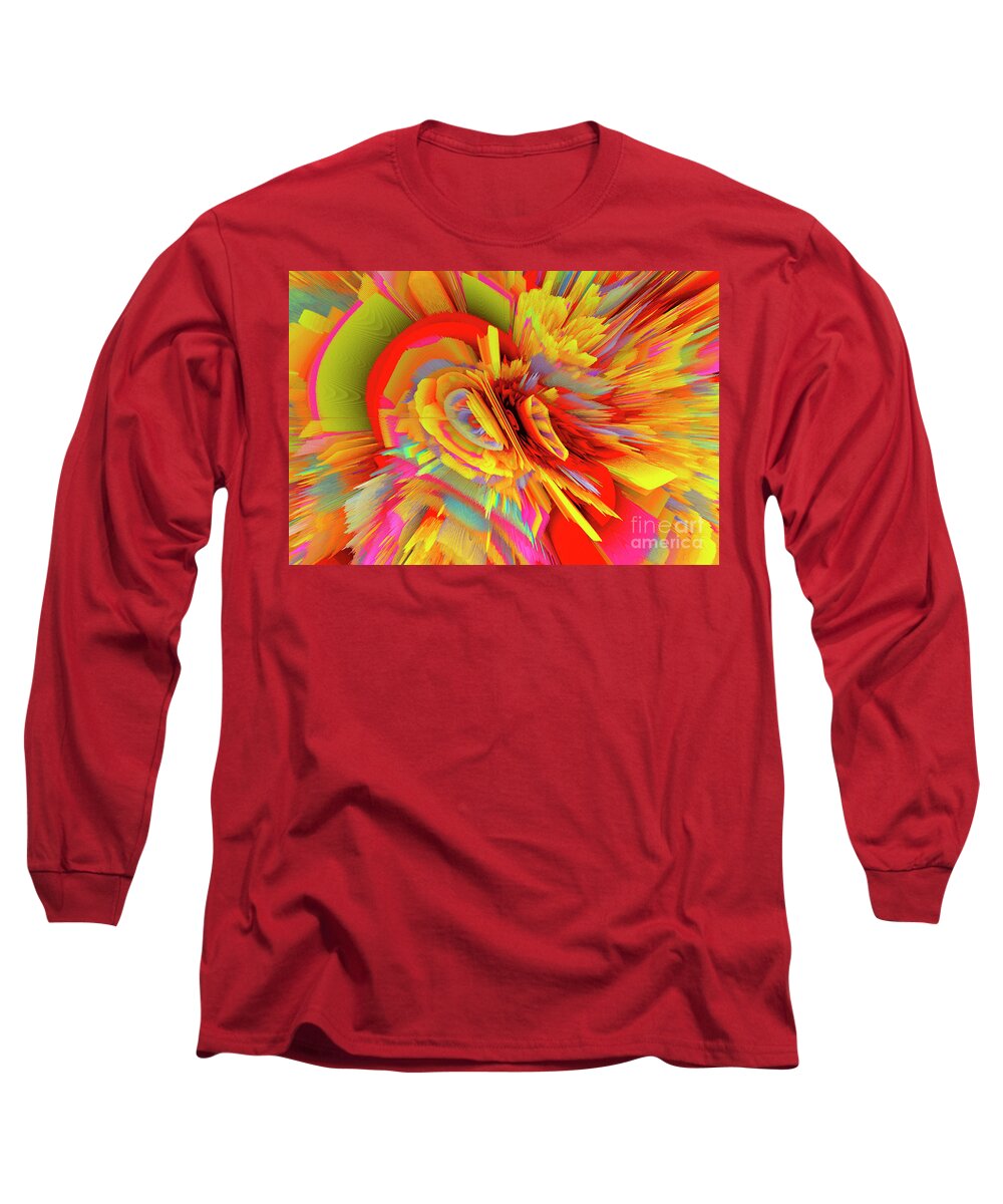 Bright Colors Long Sleeve T-Shirt featuring the mixed media A Flower In Rainbow Colors Or A Rainbow In The Shape Of A Flower 8 by Elena Gantchikova