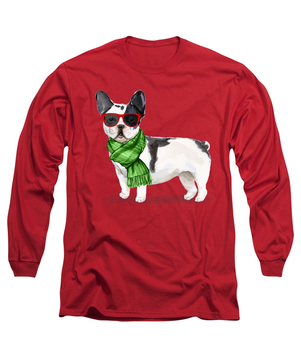 French Bulldog Long Sleeve T-Shirt featuring the digital art French Bulldog Christmas by Doreen Erhardt