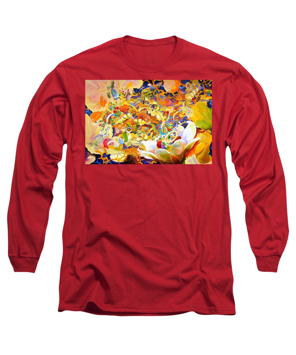 Yellow Long Sleeve T-Shirt featuring the painting Garden party by Georg Douglas