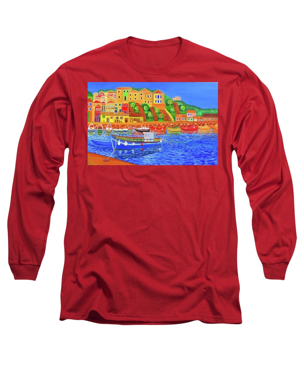 Greece Long Sleeve T-Shirt featuring the painting Greek Coast 2 by Magdalena Frohnsdorff