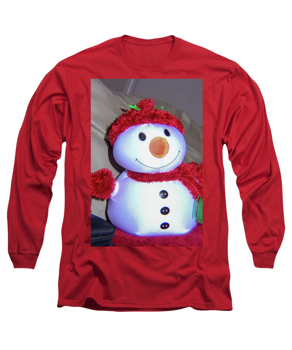 Snow Long Sleeve T-Shirt featuring the photograph Happy Snowman by Chuck Shafer