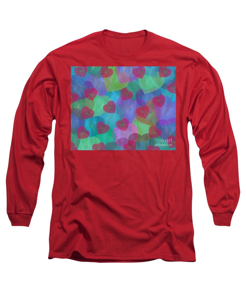 Hearts Long Sleeve T-Shirt featuring the digital art Hearts Aflame by Diamante Lavendar