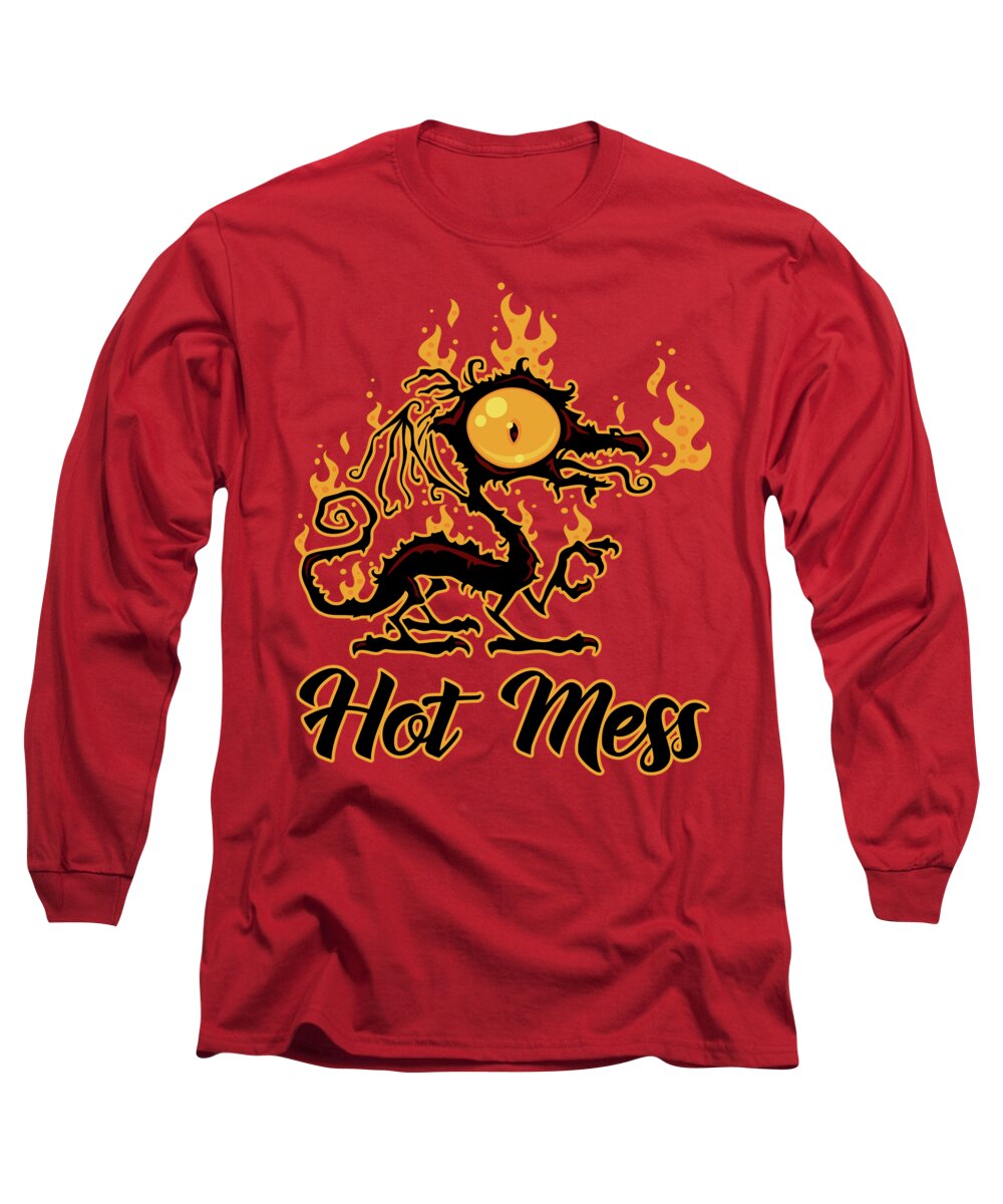 Black Long Sleeve T-Shirt featuring the digital art Hot Mess Crispy Dragon by John Schwegel