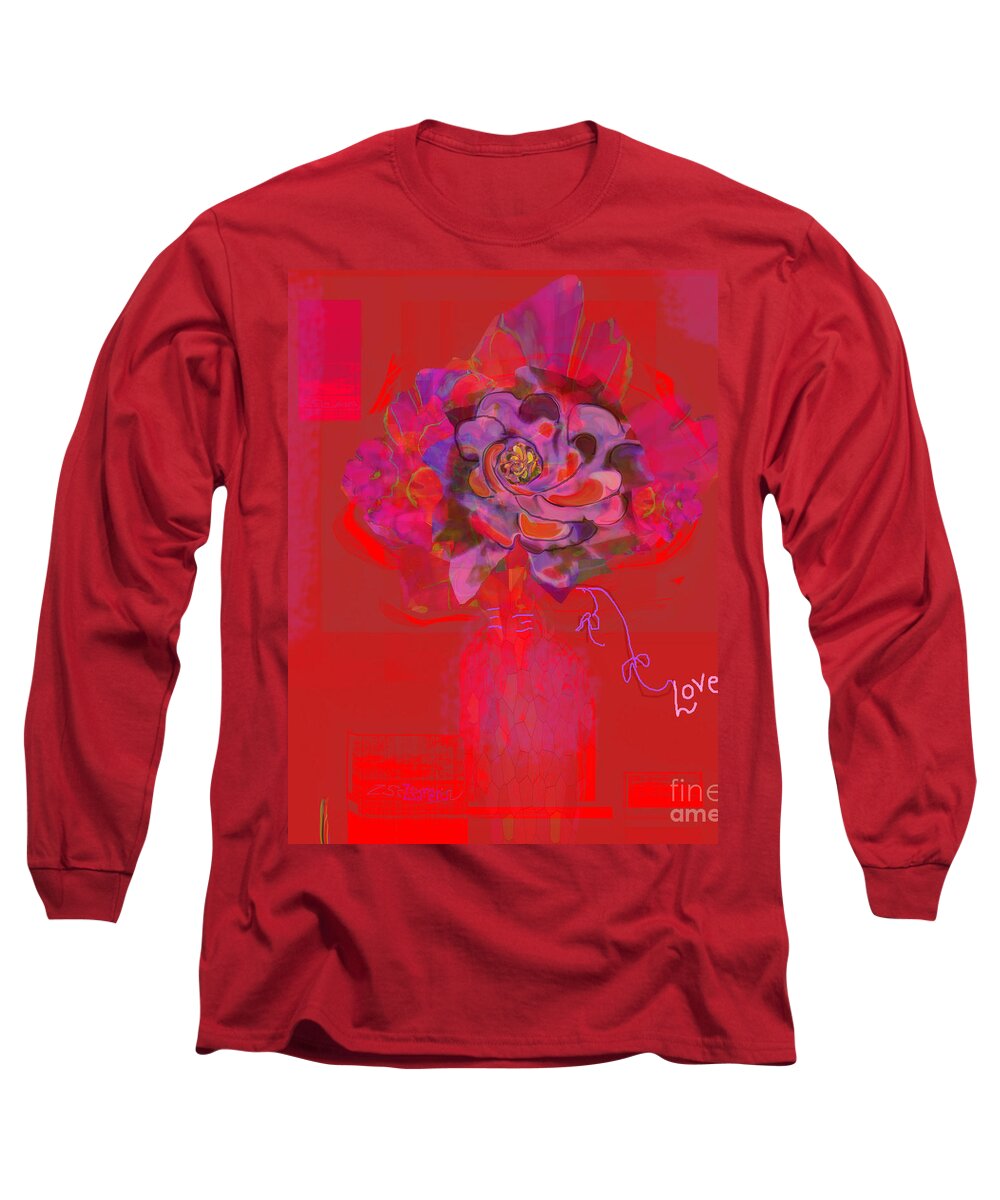 Square Long Sleeve T-Shirt featuring the mixed media Hummingbirds Red Fantasy by Zsanan Studio