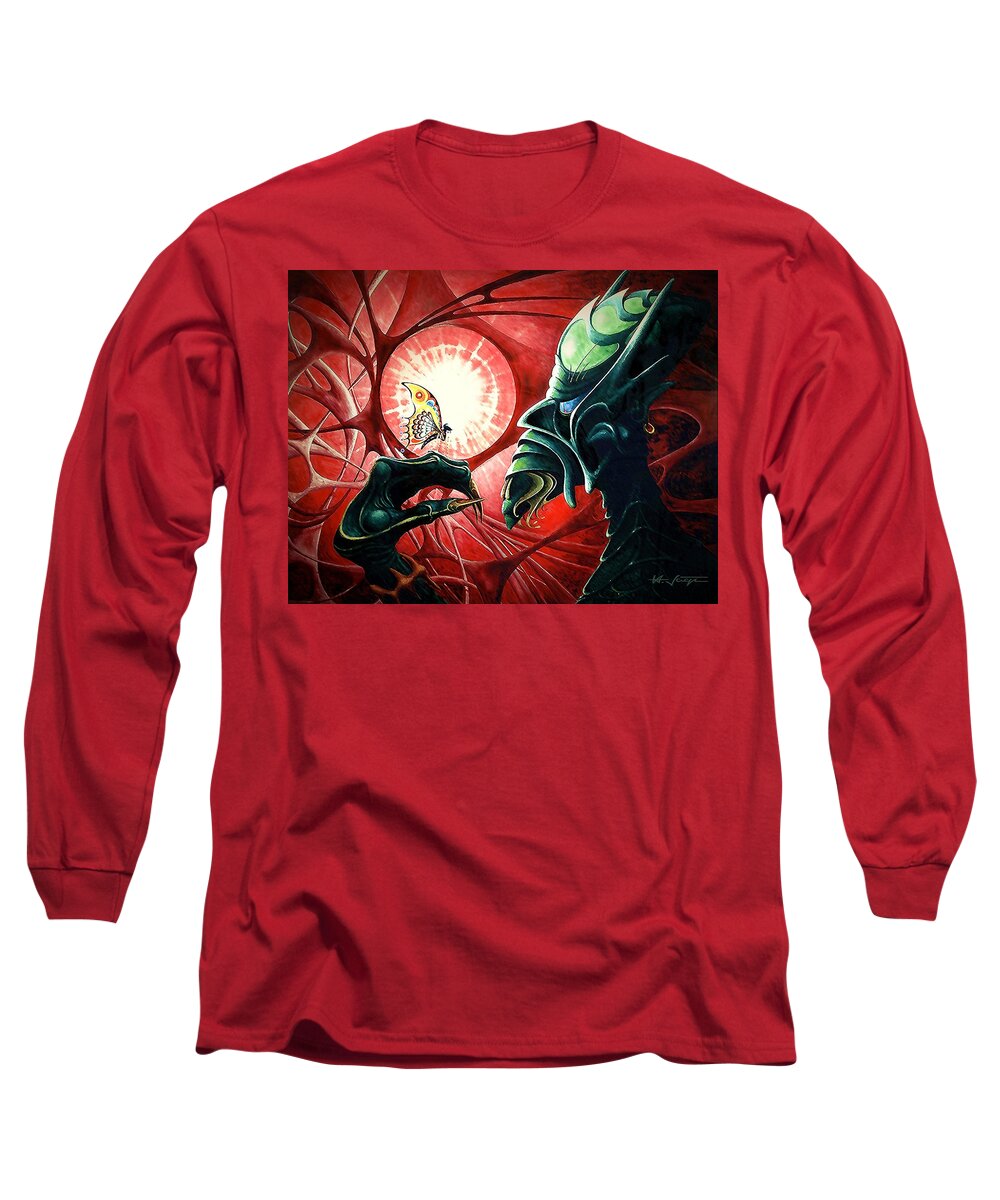 Lucifer Long Sleeve T-Shirt featuring the painting Lucifer Trapped by Hartmut Jager