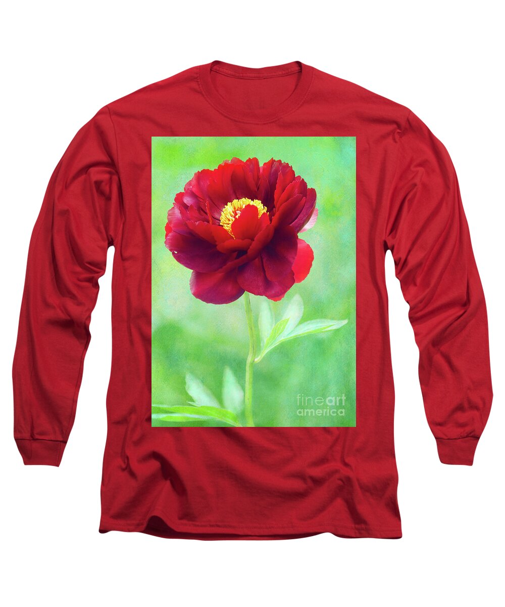 Peony Long Sleeve T-Shirt featuring the photograph Magnificent Crimson Peony by Anita Pollak