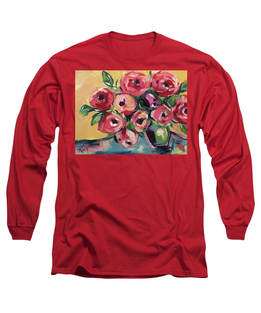 Roses Long Sleeve T-Shirt featuring the painting New Roses by Roxy Rich
