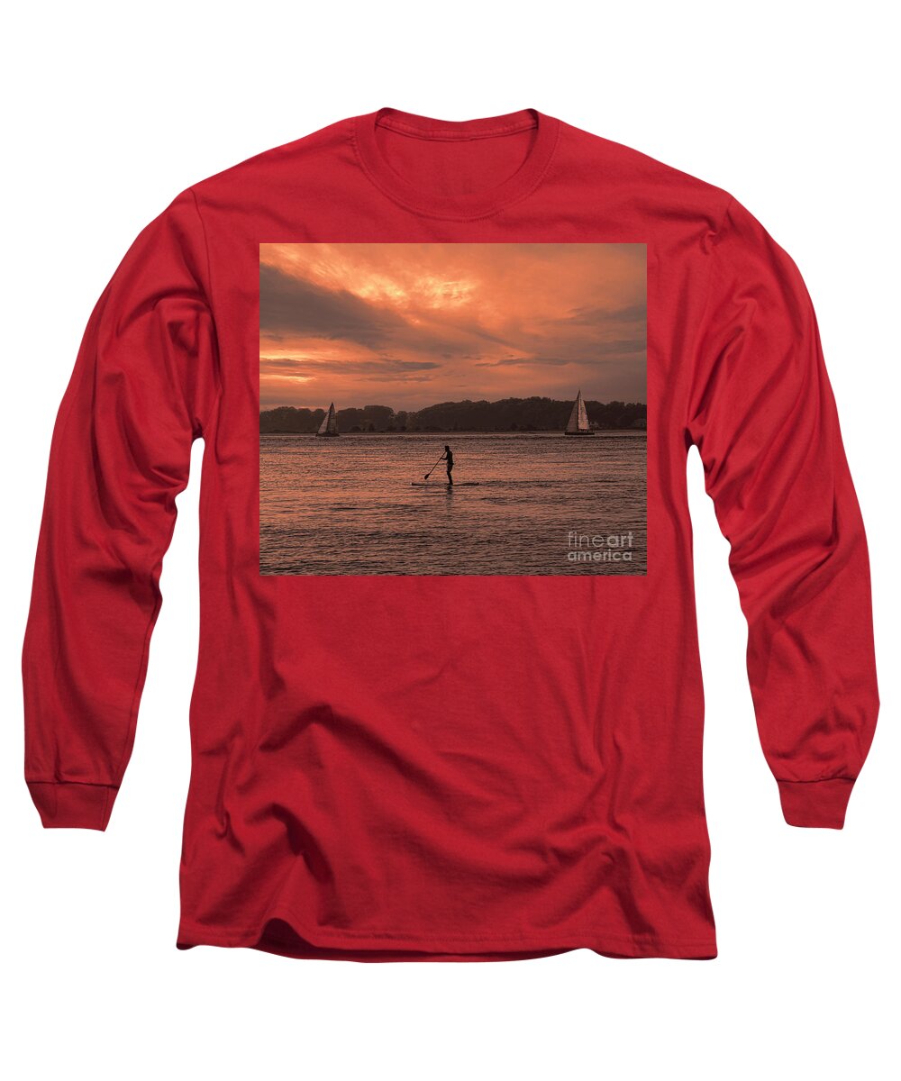 Sunrise Long Sleeve T-Shirt featuring the photograph Paddleboarding On The Great Peconic Bay by Jeff Breiman