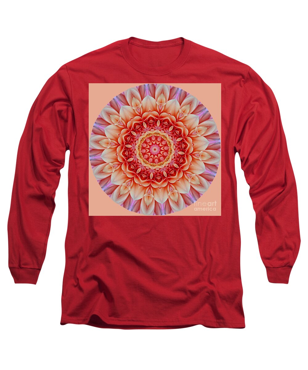 Mandala Long Sleeve T-Shirt featuring the digital art Peach Floral Mandala by Susan Rydberg