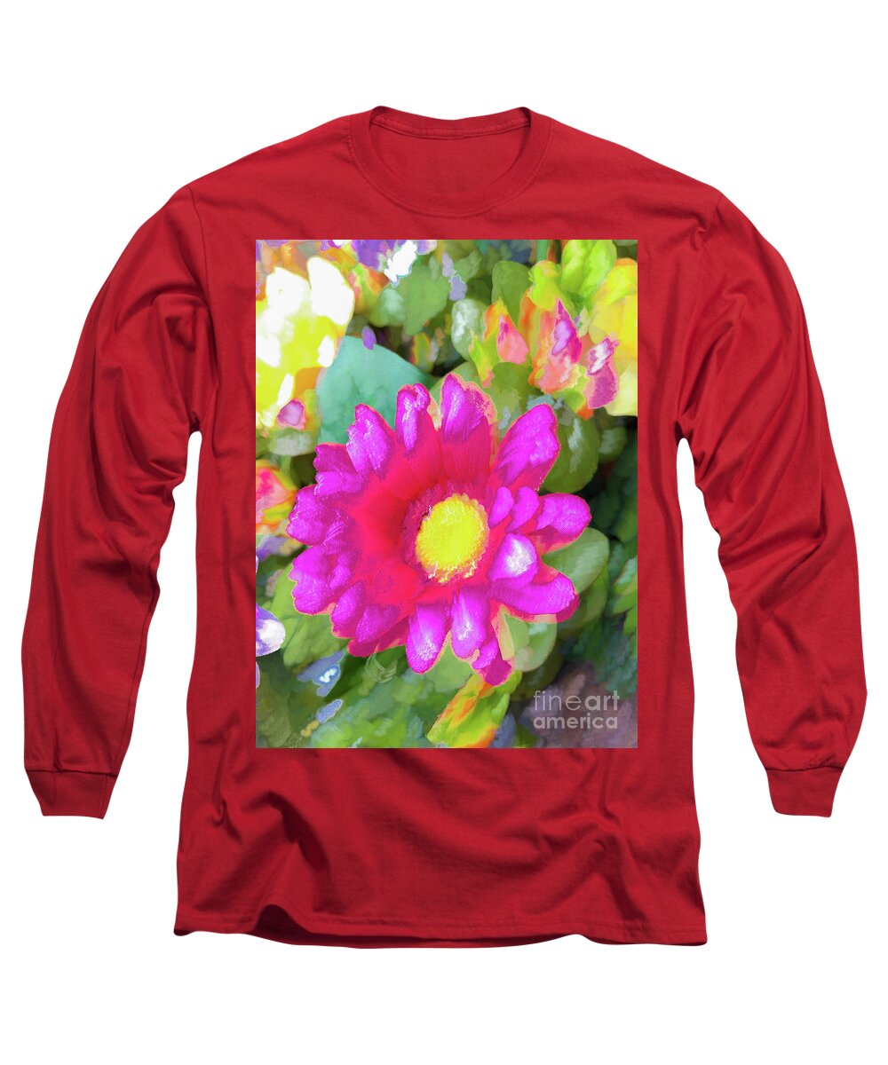 Abstract Long Sleeve T-Shirt featuring the photograph Pink flower pastel by Phillip Rubino