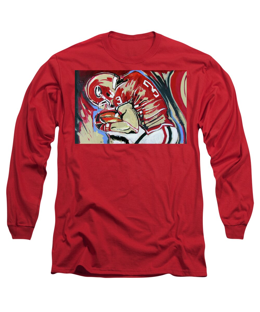 Uga Football Long Sleeve T-Shirt featuring the painting Protect The Ball by John Gholson